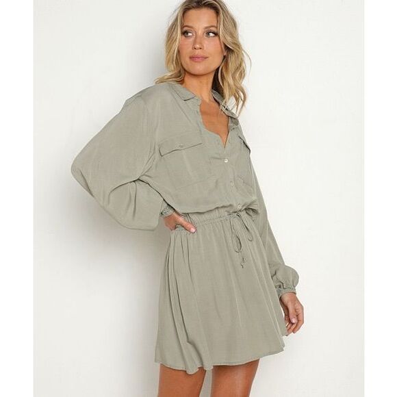 NWT L Space Amelia Dress Olive Green - Picture 2 of 10